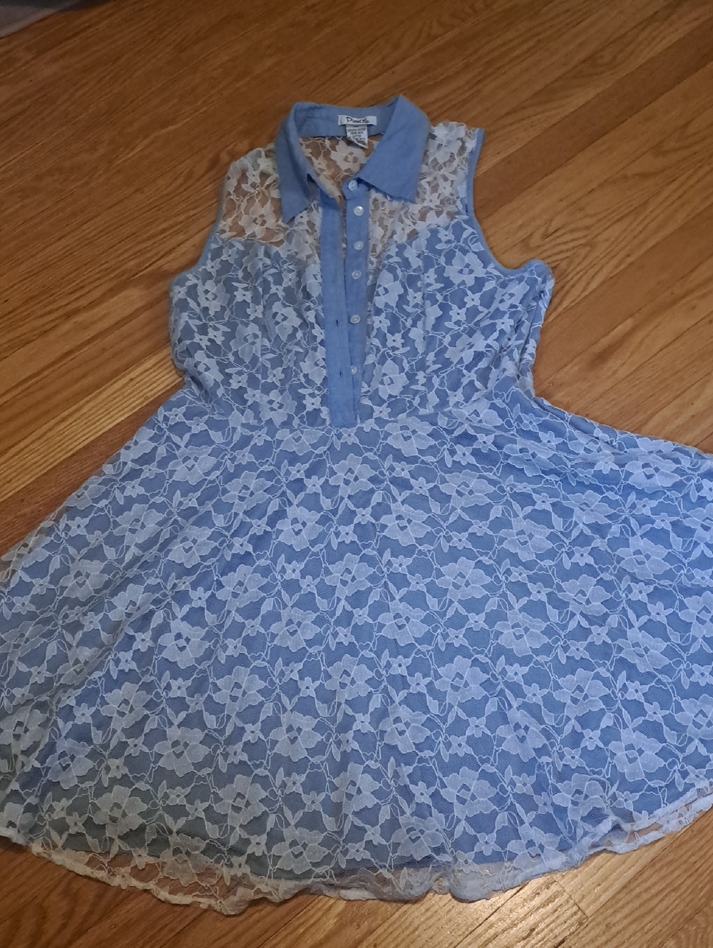 Pinky Light Blue Lace Sleeveless Fit-and-Flare Dress